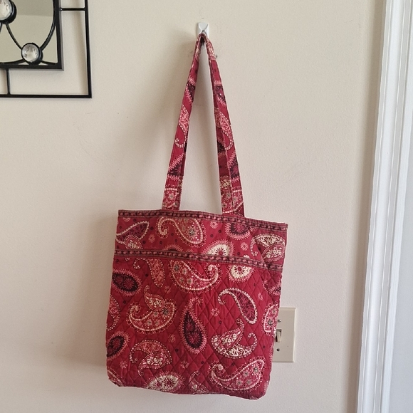 Vera Bradley Handbags - Vera Bradley Mesa Red Quilted Cotton Tote Bag Retired Paisley